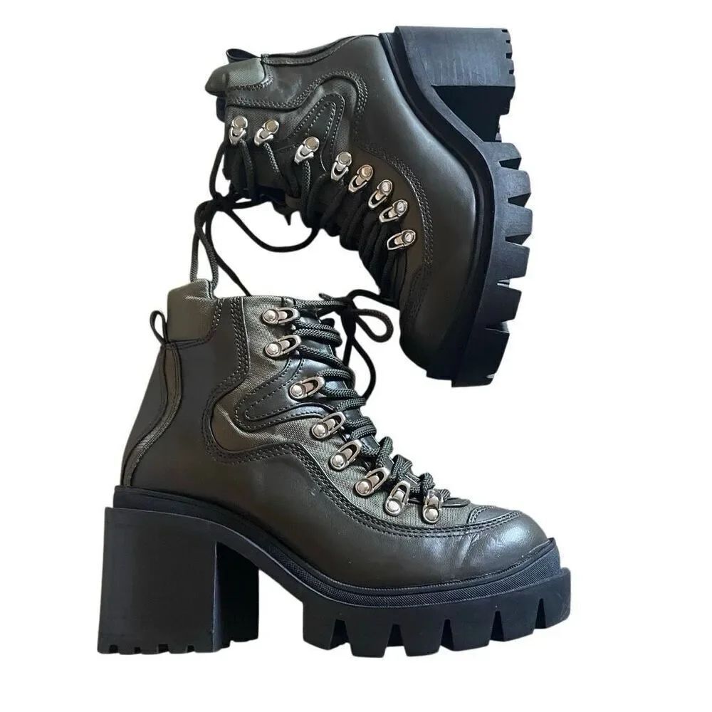 JEFFREY CAMPBELL | road rage lugβsole green black hiker inspired ankle boots 8.5
